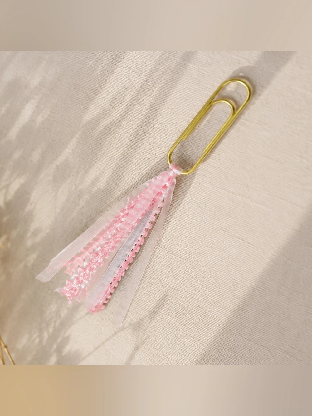 Pink Ribbon Bookmark Tassel with Gold Clip